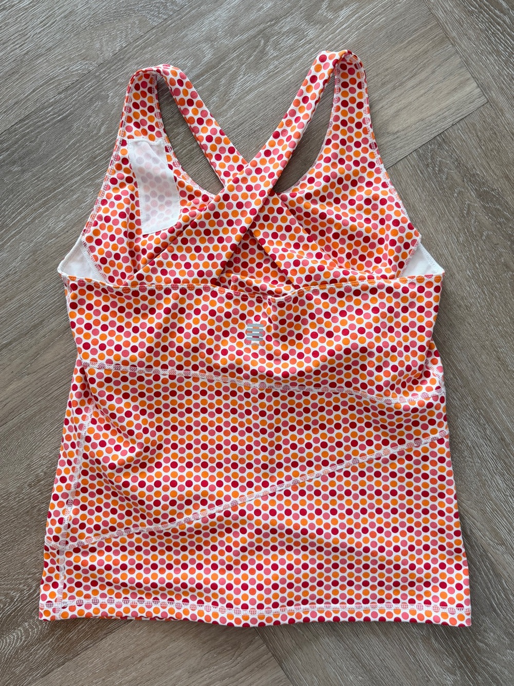 Lands’ End Racerback Built-In Bra Workout Tank Zip Pocket Polka Dot Size S